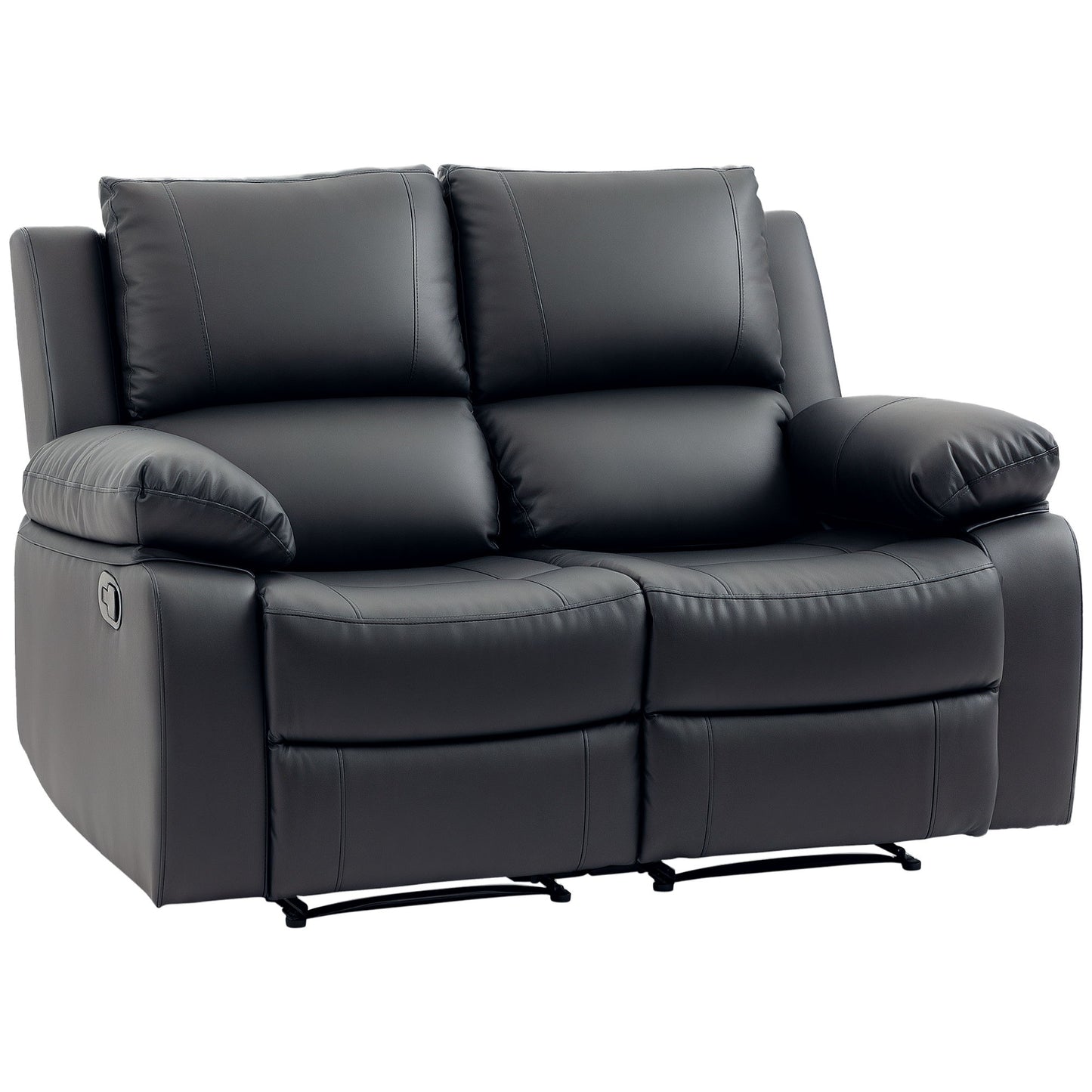 Double Reclining Loveseat, PU Leather Manual Recliner Sofa Chair with Thick Backrest, Padded Armrests, Footrest for Living Room, Black