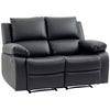 Double Reclining Loveseat, PU Leather Manual Recliner Sofa Chair with Thick Backrest, Padded Armrests, Footrest for Living Room, Black