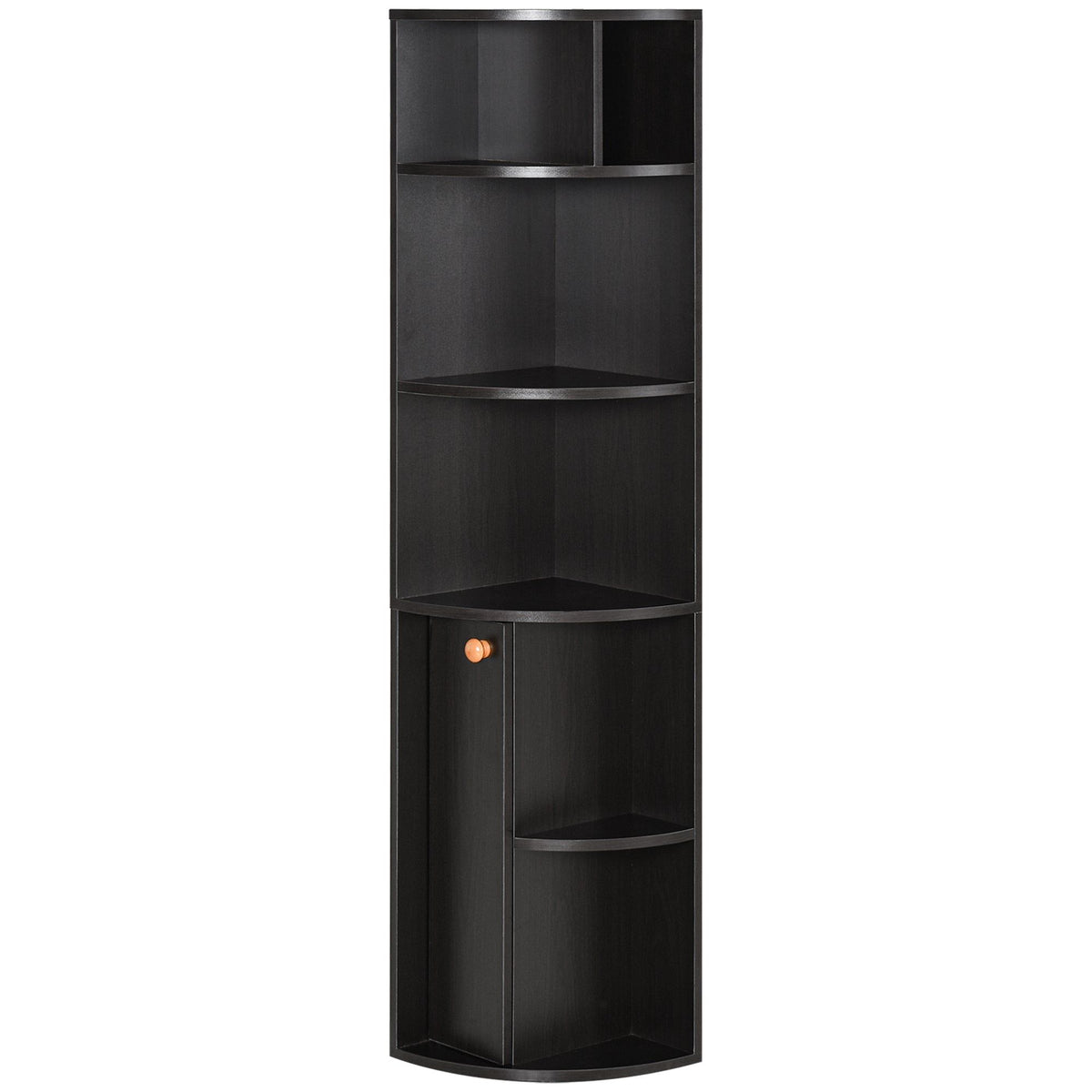 5-Tier Corner Bookcase with Cabinet - Black