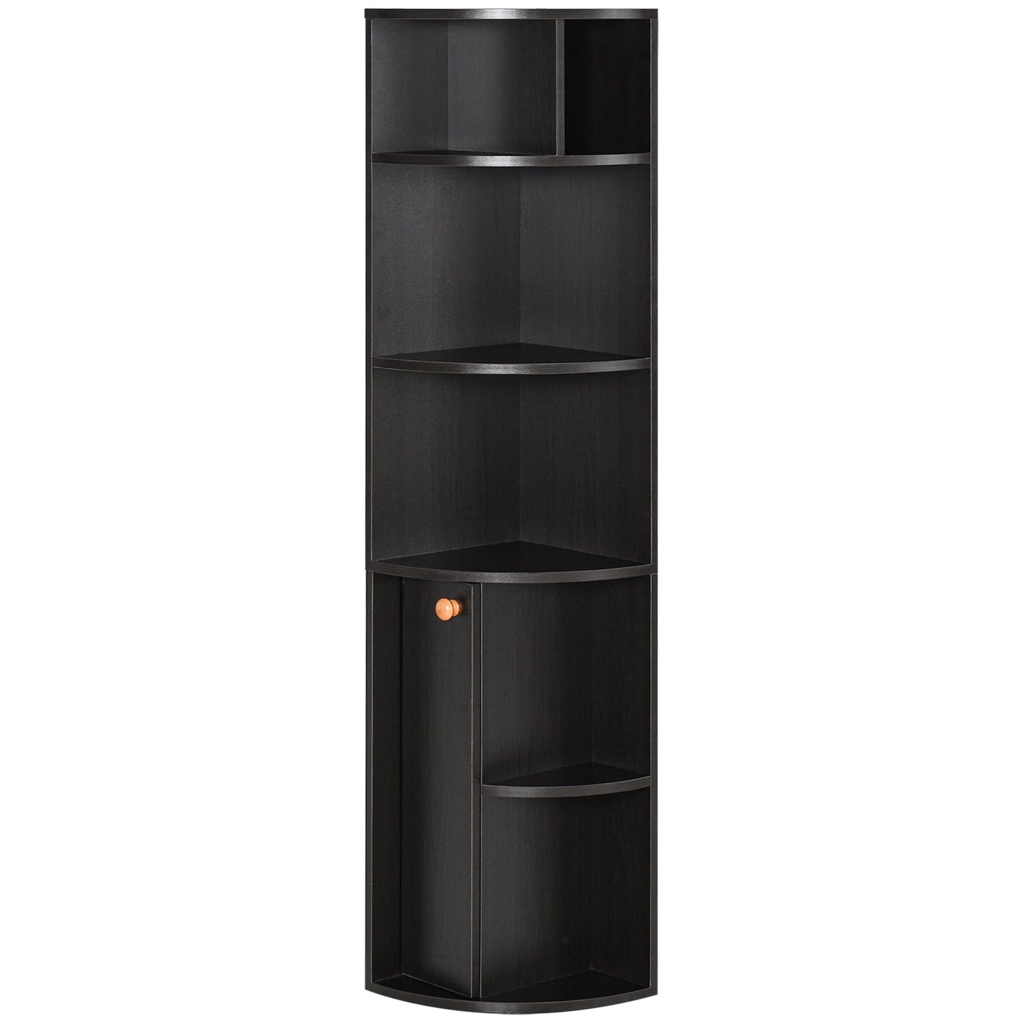 5-Tier Corner Bookcase with Cabinet - Black