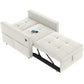 Convertible Chair Bed, Pull Out Sleeper Chair with USB, Adjustable Backrest, Small Velvet Futon Sofa Bed, Cream White