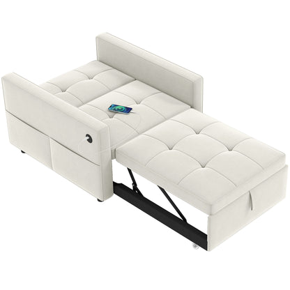 Convertible Pull-Out Sleeper Chair Bed with USB - Cream White