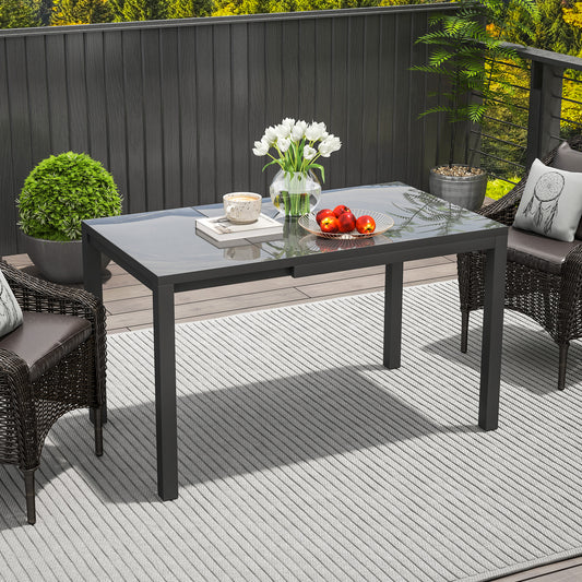 Extendable Patio Dining Table, 33.5"-49.2" Adjustable Outdoor Dining Table for 4-6 Person, with Tempered Glass Top, Metal Frame, for Lawn, Garden, Dark Grey