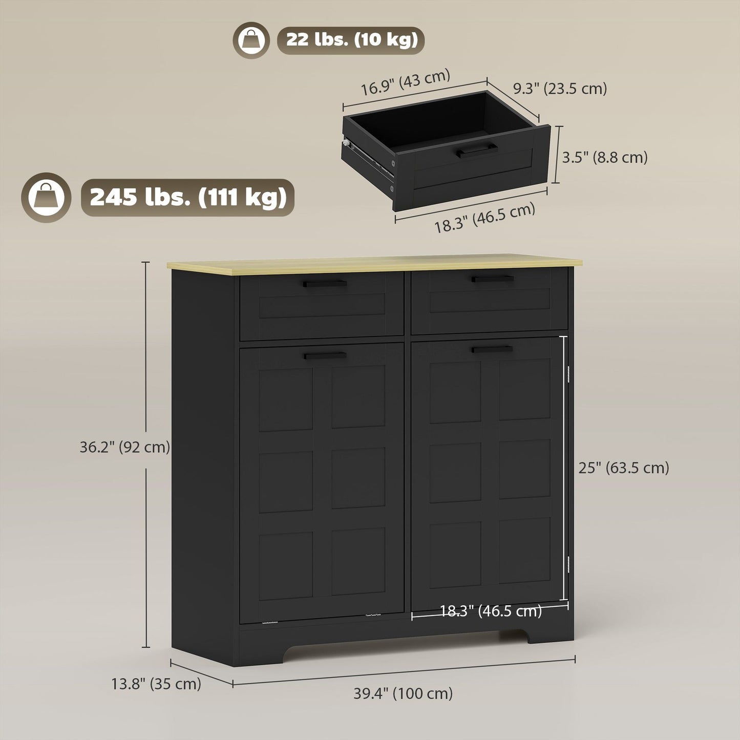 13-Gallon Tilt-Out Trash Cabinet with Drawers - Black