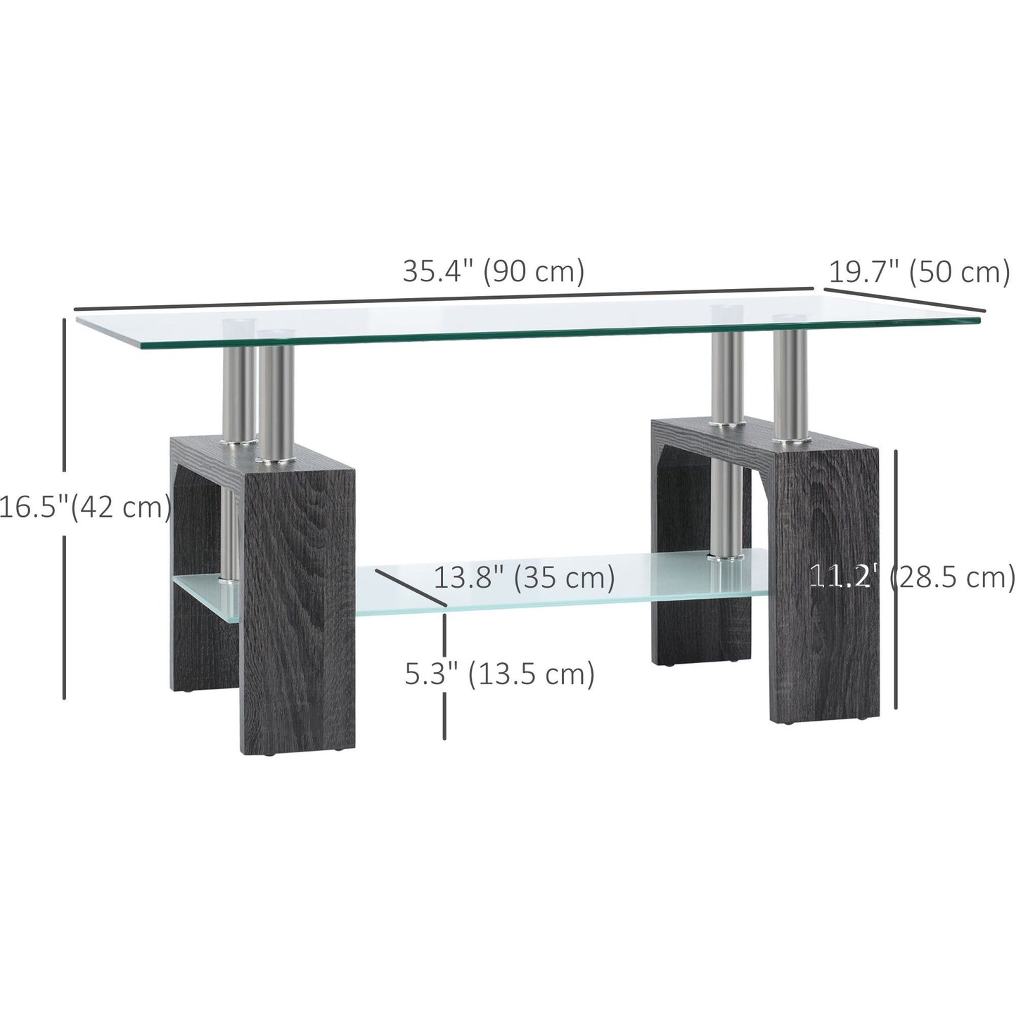2-Tier Glass Coffee Table with Storage - Grey