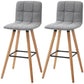 Modern Bar Stools Set of 2, 38" Upholstered Kitchen Island Stool with Solid Wood Legs, Grey