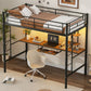 Twin Loft Bed with Built-in Desk, Shelves, and LED Lighting, Space-Saving Bunk Bed for Compact Rooms, 78" L x 41.5" W x 71.5" H, Black