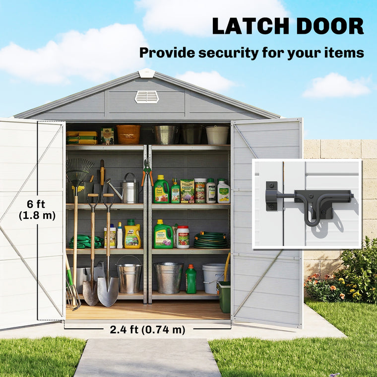 8' x 6' Plastic Storage Shed with Latch Door and Vents