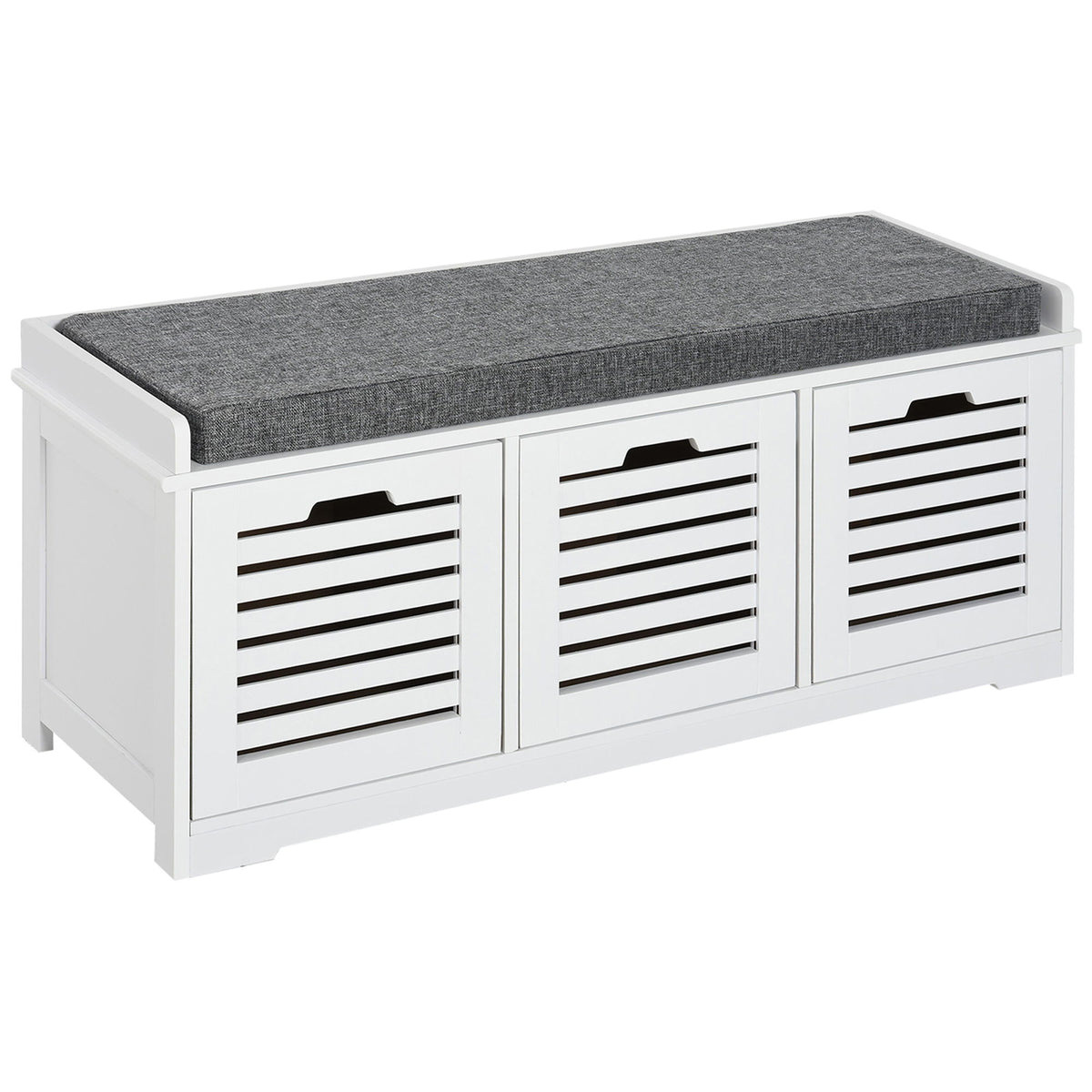 Upholstered Shoe Cabinet Storage Bench with Padded Cushion, with 3 drawer Enough Storage Space Bench Stool for Living Room Entryway Furniture, White