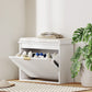 Entryway Bench with Padded Seat and Flip-Drawers, Holds up to 265lbs, Shoe Storage Bench for 6 Pairs of Shoes, White
