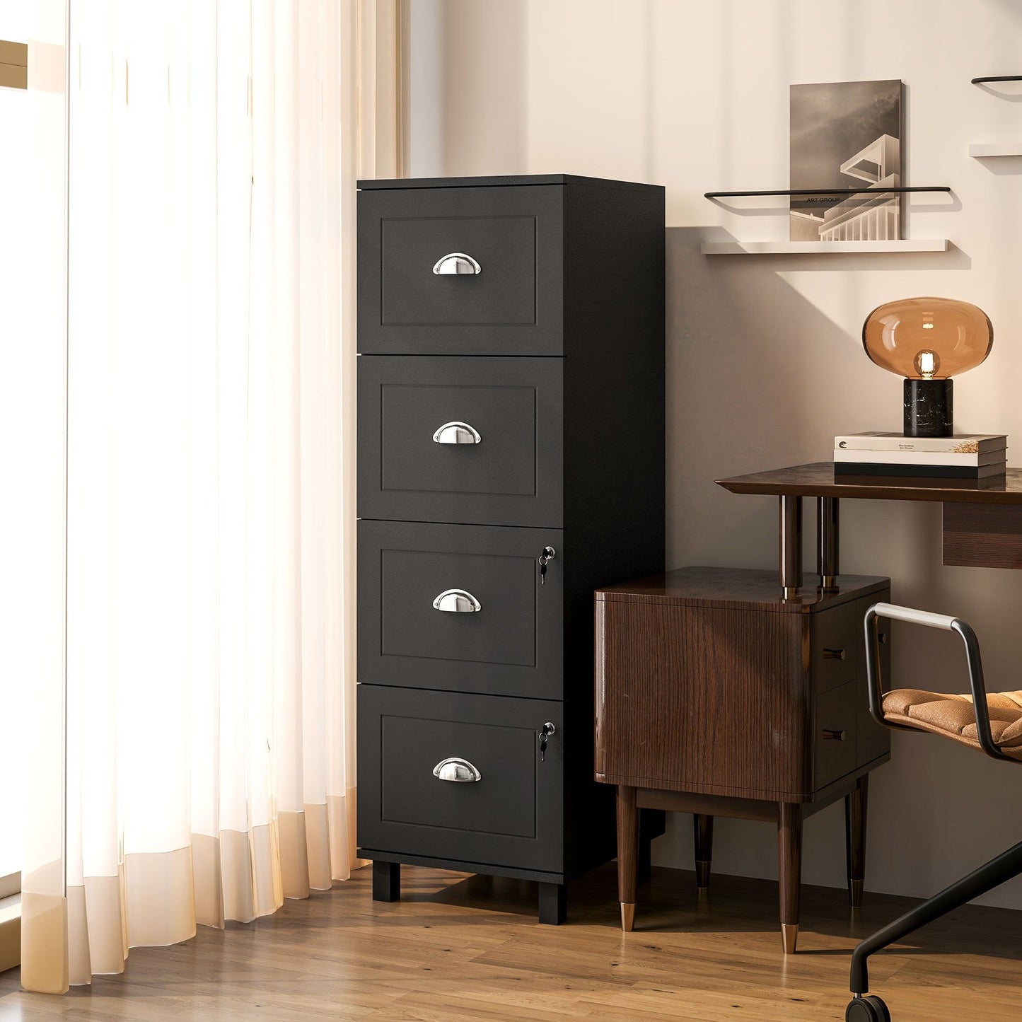4-Drawer File Cabinet with Lock - Black