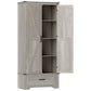 72" Farmhouse Pantry Cabinet with Adjustable Shelves, Kitchen Pantry Cabinet with 2 Doors, Distressed Light Grey