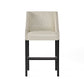 Elegant Barstool with Quilted Bonded Leather, Sturdy Wooden Legs, Curved Armrests, No Assembly Required, 21" L x 22" W x 38.5" H, Ivory