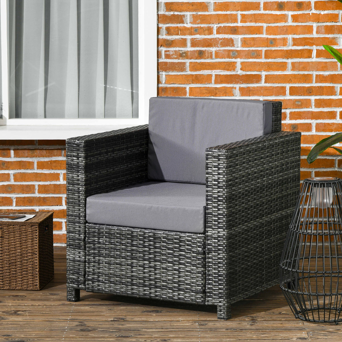 Outdoor Rattan Sofa, Patio Wicker Armchair with Cushions for Garden, Balcony, Porch, Grey