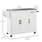 Rolling Kitchen Island with Stainless Steel Top - White