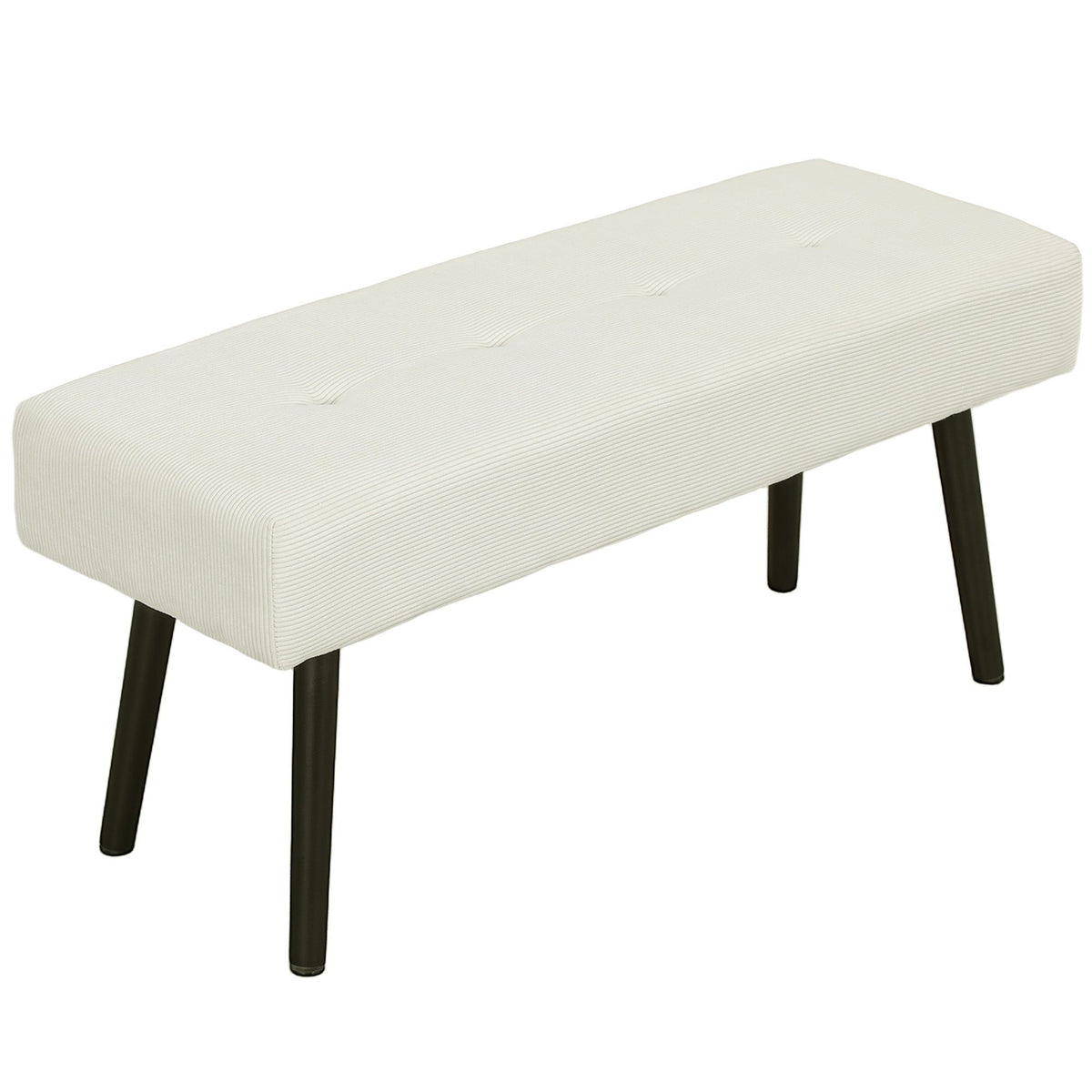 39" Corduroy Storage Bench with Steel Legs - Cream White