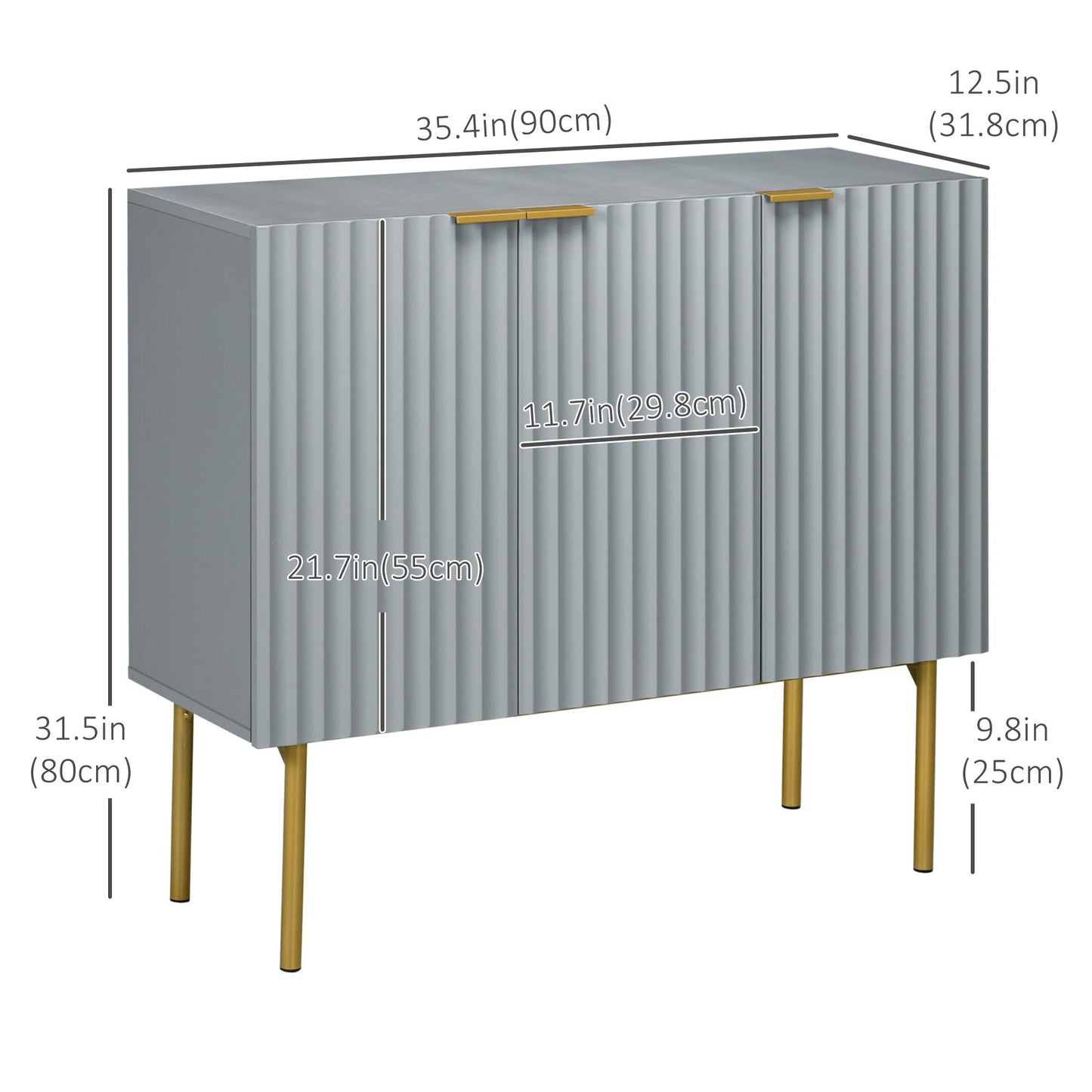 Modern Storage Cabinet Sideboard Buffet Cabinet with Gold Legs for Living Room Dining Room Hallway Grey