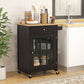 Rolling Kitchen Cart with Drawer and Glass Cabinet - Black