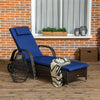 Outdoor Lounger, Deck Lounge Chair with Headrest, 5-Level Adjustable, Backrest, Wheels, Mixed Brown and Dark Blue