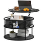Lift Top Coffee Table, Round Coffee Table with Storage Shelf, Hidden Compartment and Steel Frame, Distressed Dark Grey