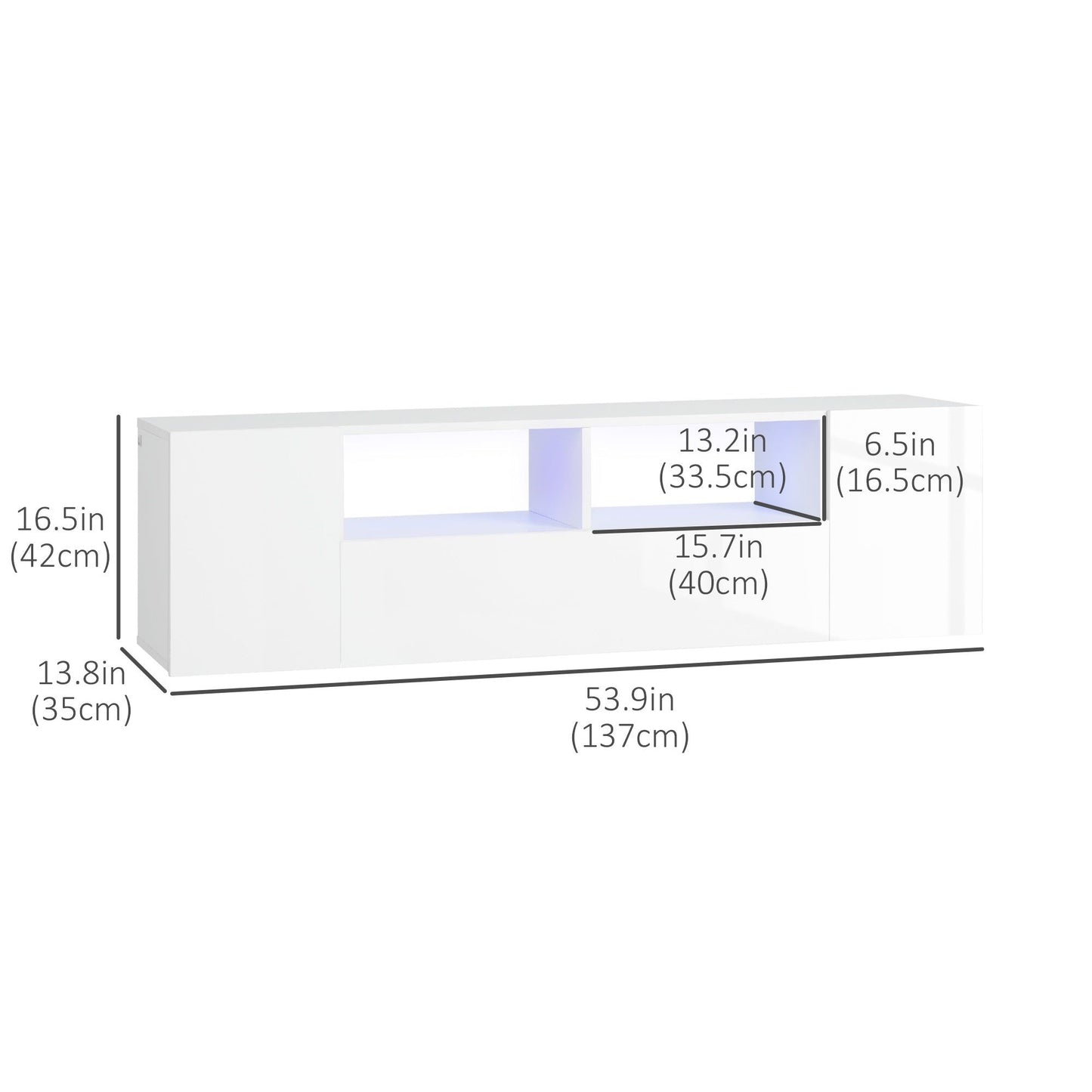 53.9" LED TV Stand with Storage - White