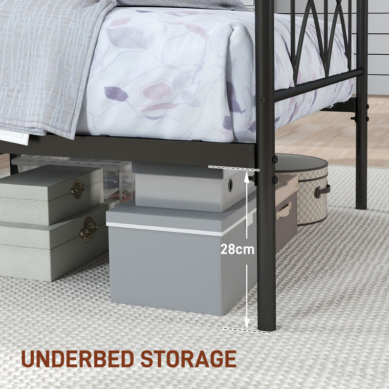 Metal Twin Platform Bed with Headboard and Storage - Black