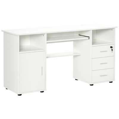 Computer Desk with Keyboard Tray and Drawers - White