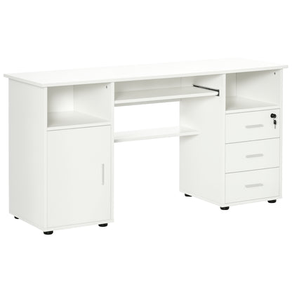Computer Desk with Keyboard Tray and Drawers - White