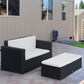 2 Pieces Wicker Patio Furniture Set with Double Ottoman, Outdoor PE Rattan Conversation Set with Loveseat and Two Seat Ottoman, Cream White