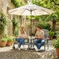 Outdoor Bench with Wheels and 3-Position Adjustable High Back, 2 Seater Outdoor Loveseat with Umbrella Hole, Grey