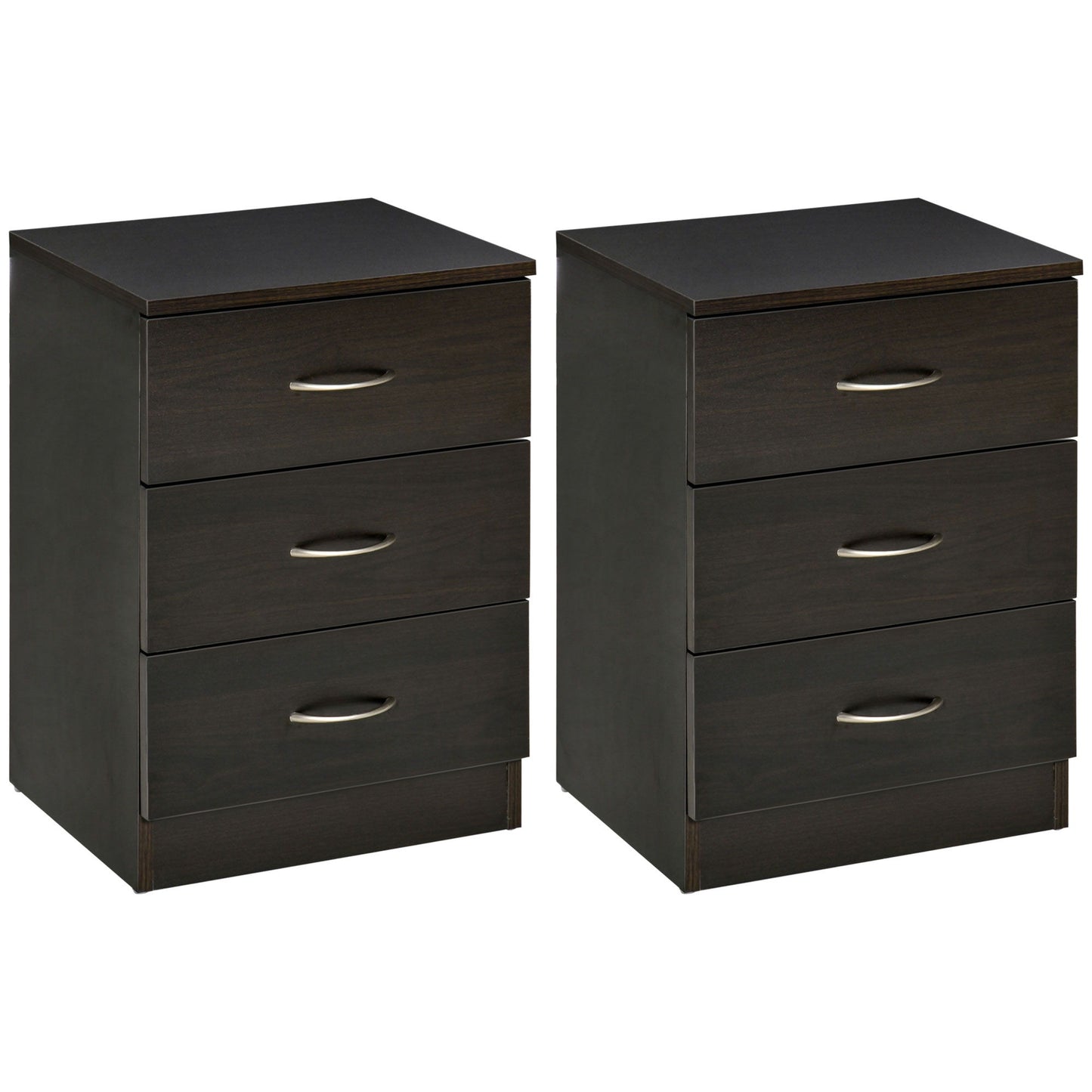 Bedside Table with 3 Drawers, Modern Wood Nightstand, Side Table with Anti-tipping Design for Bedroom, Set of 2, Dark Brown
