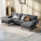 U Shape Couch with Double Chaise Lounge, Modern 4 Seater Sofa with Wooden Legs, Fabric Sofa for Living Room, Dark Grey