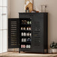 Shoe Cabinet with Louvered Doors, Modern Shoe Storage Cabinet with Drawer and Adjustable Shelves, Black