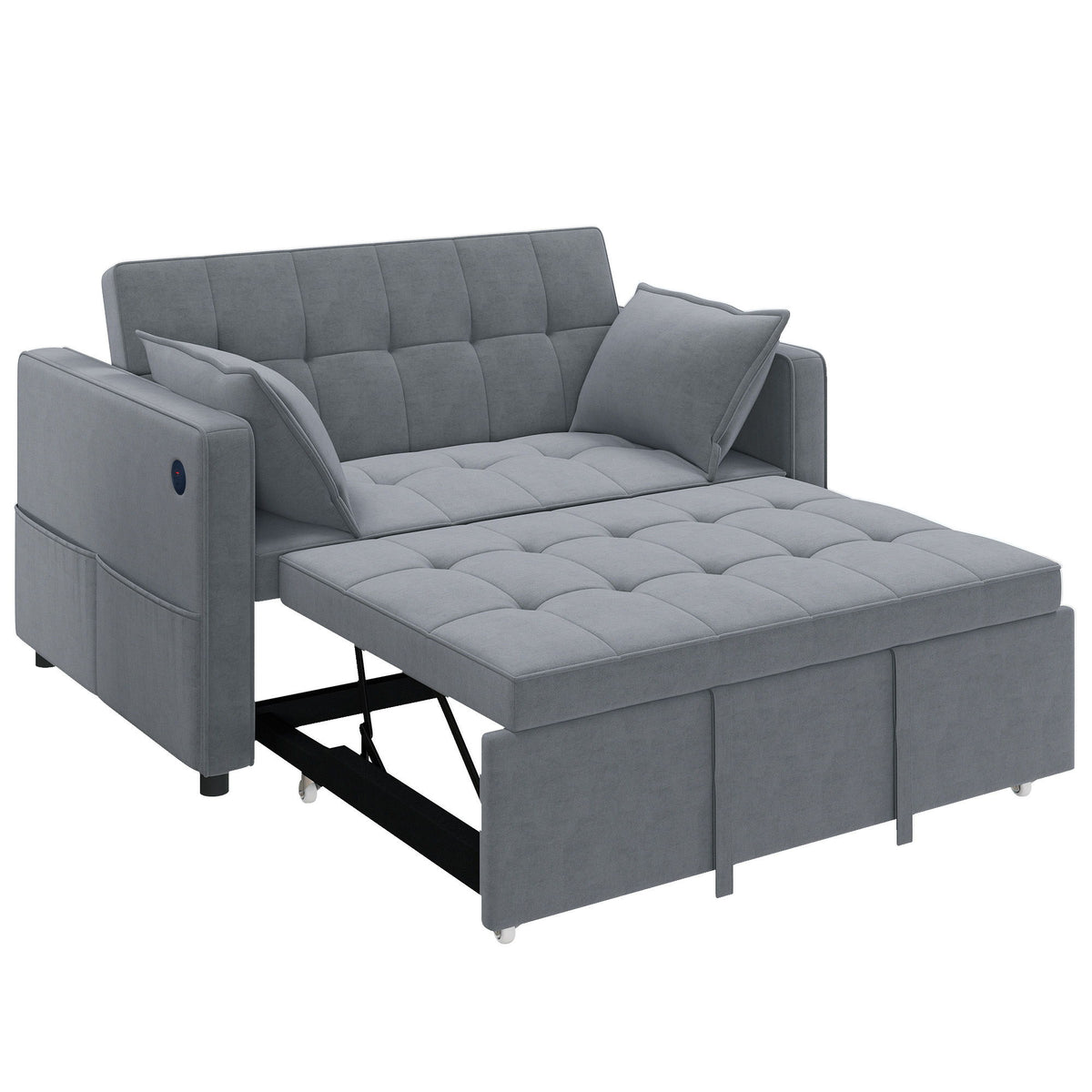 3‑in‑1 Convertible Sofa Bed, Pull Out Sleeper Sofa with USB Charging, Adjustable Backrest, Side Pockets, Dark Grey