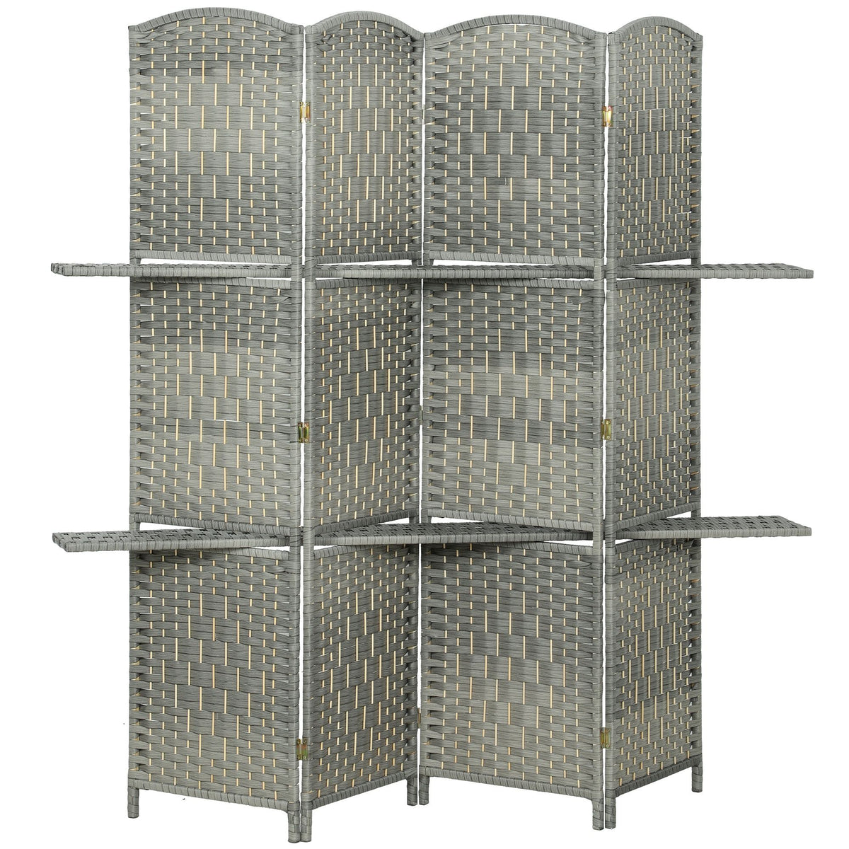 6 FT Privacy Screen, 4 Panel Room Divider with Shelves for Living Room Bedroom Home Office, Grey