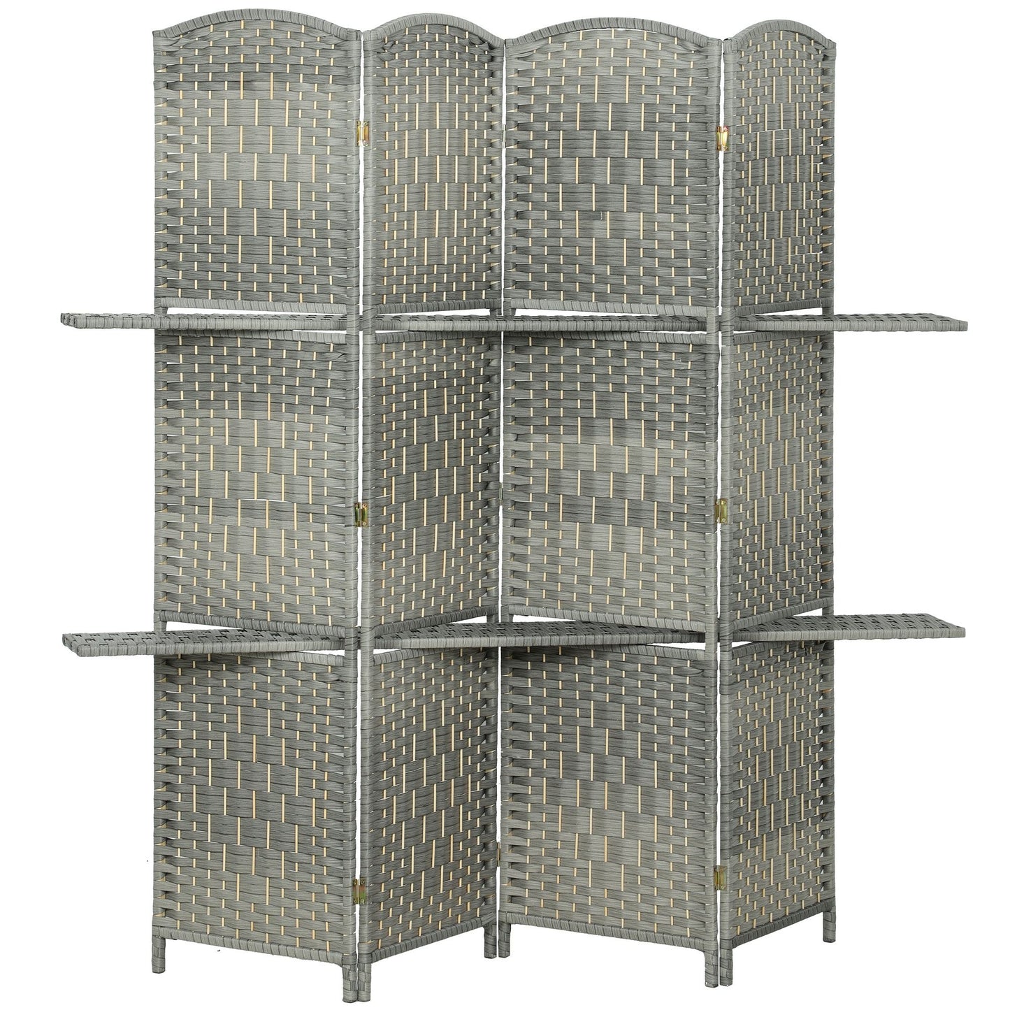 6 FT Privacy Screen, 4 Panel Room Divider with Shelves for Living Room Bedroom Home Office, Grey