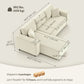 Corner Sofa with Changeable Chaise, Corduroy L-Shaped Sectional Sofa with Pocket Spring, 2 Pillows, Cream White