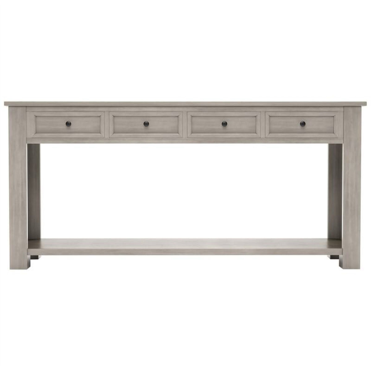Rustic Elegant Console Table with 4 Storage Drawers, Bottom Shelf, Solid Wood Frame, All Tools Included, 63" L x 14" W x 30" H, Gray
