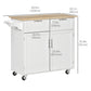 Rolling Kitchen Island with Wood Top and Drawers - White