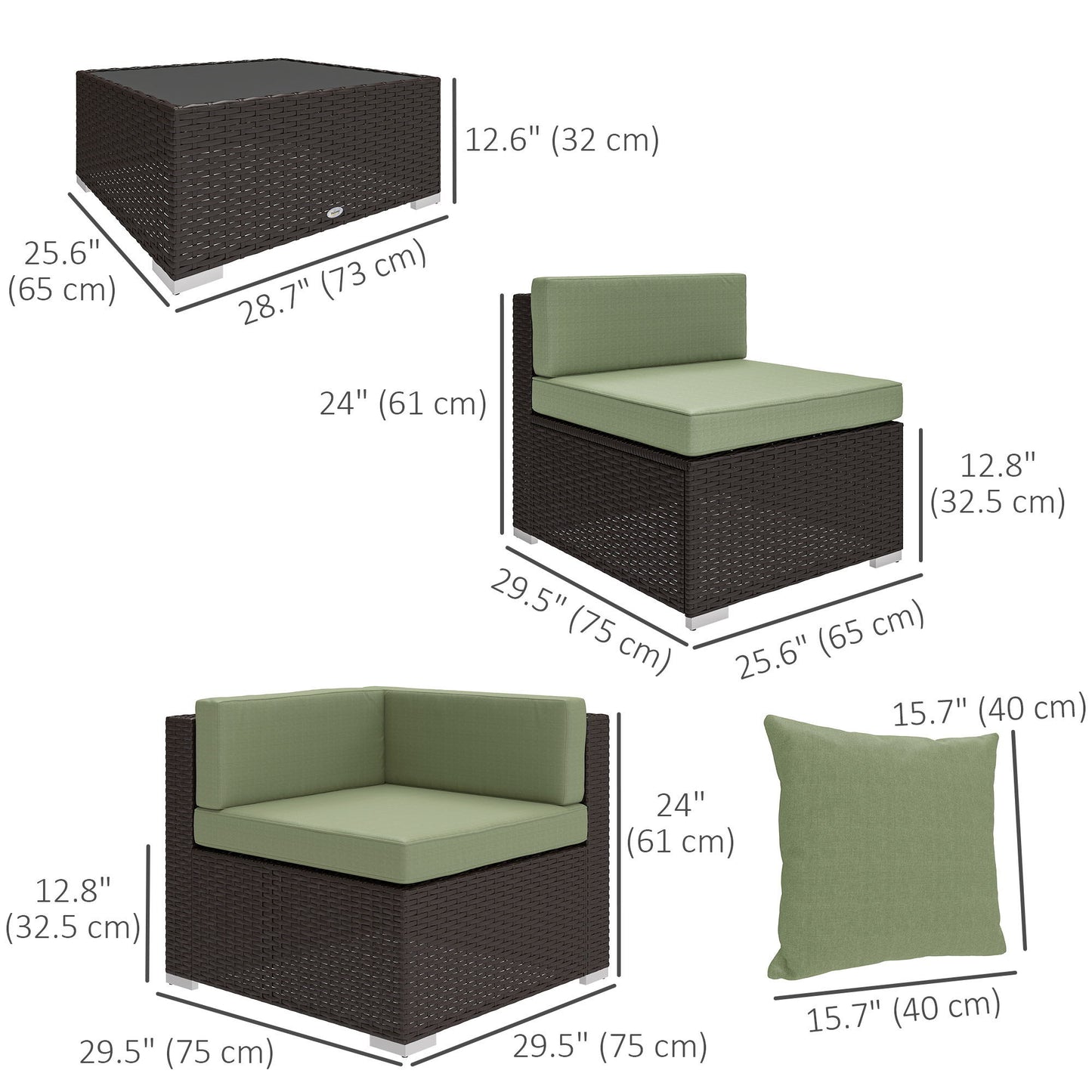 7 Pieces Outdoor Rattan Furniture Set, Patio Wicker Sectional Conversation Sofa Set, Light Green