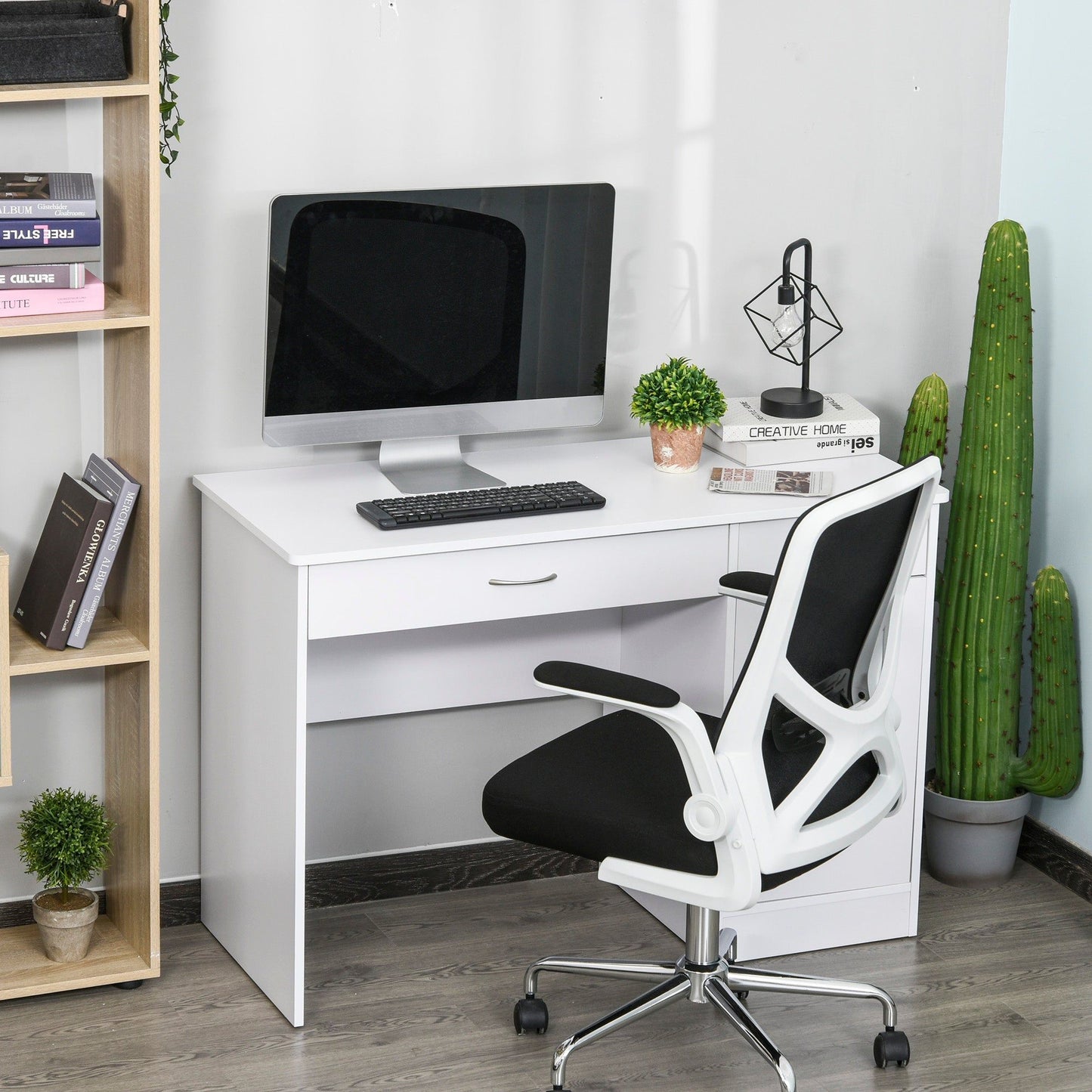Computer Desk with Storage Drawers and Cabinet - White