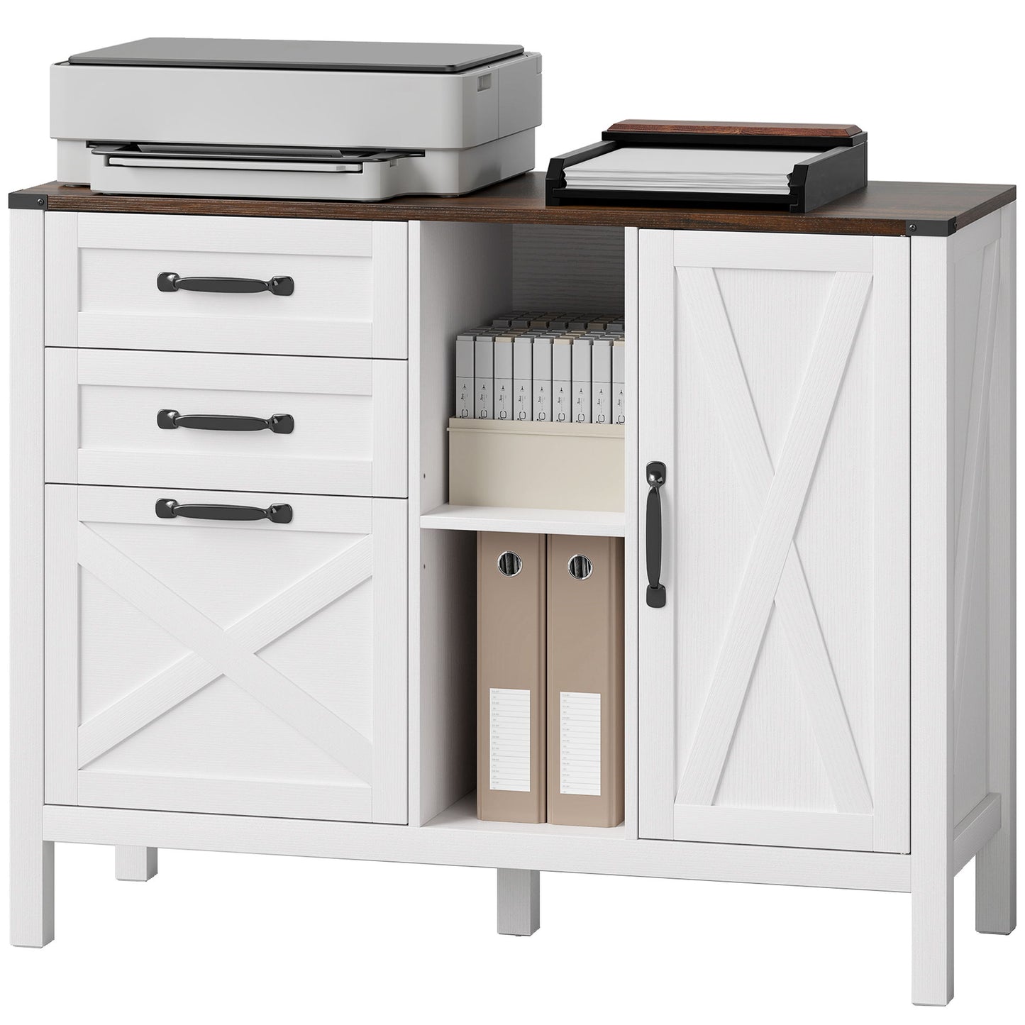 Lateral Filing Cabinet with Drawers, Shelves, Adjustable Hanging Bar for Home Office, Fit A4/Letter Files, White