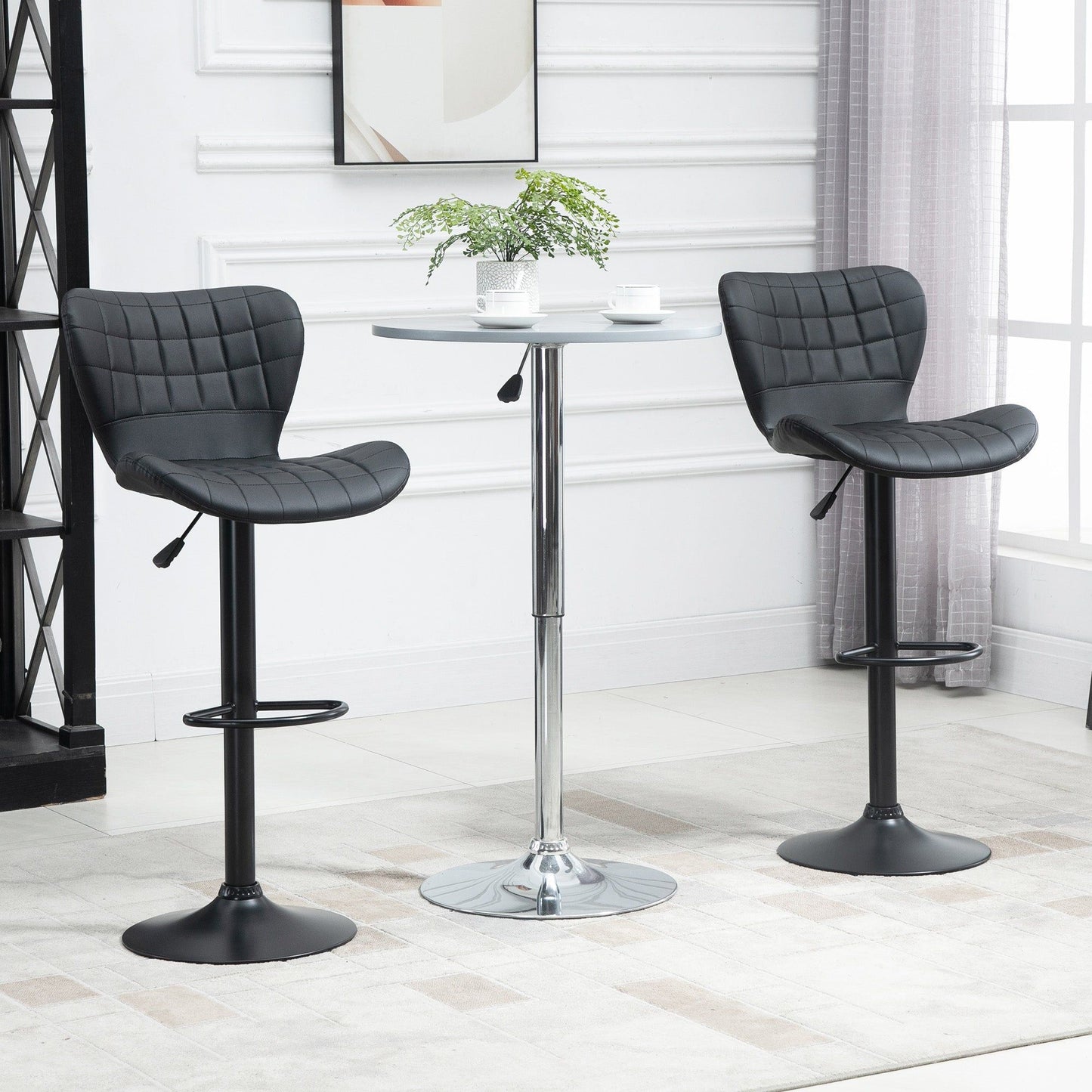 Set of 2 Swivel Adjustable Bar Stools - Black