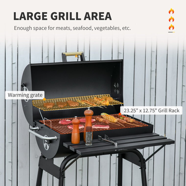 30" Charcoal BBQ Grill with Adjustable Rack & Storage Shelf