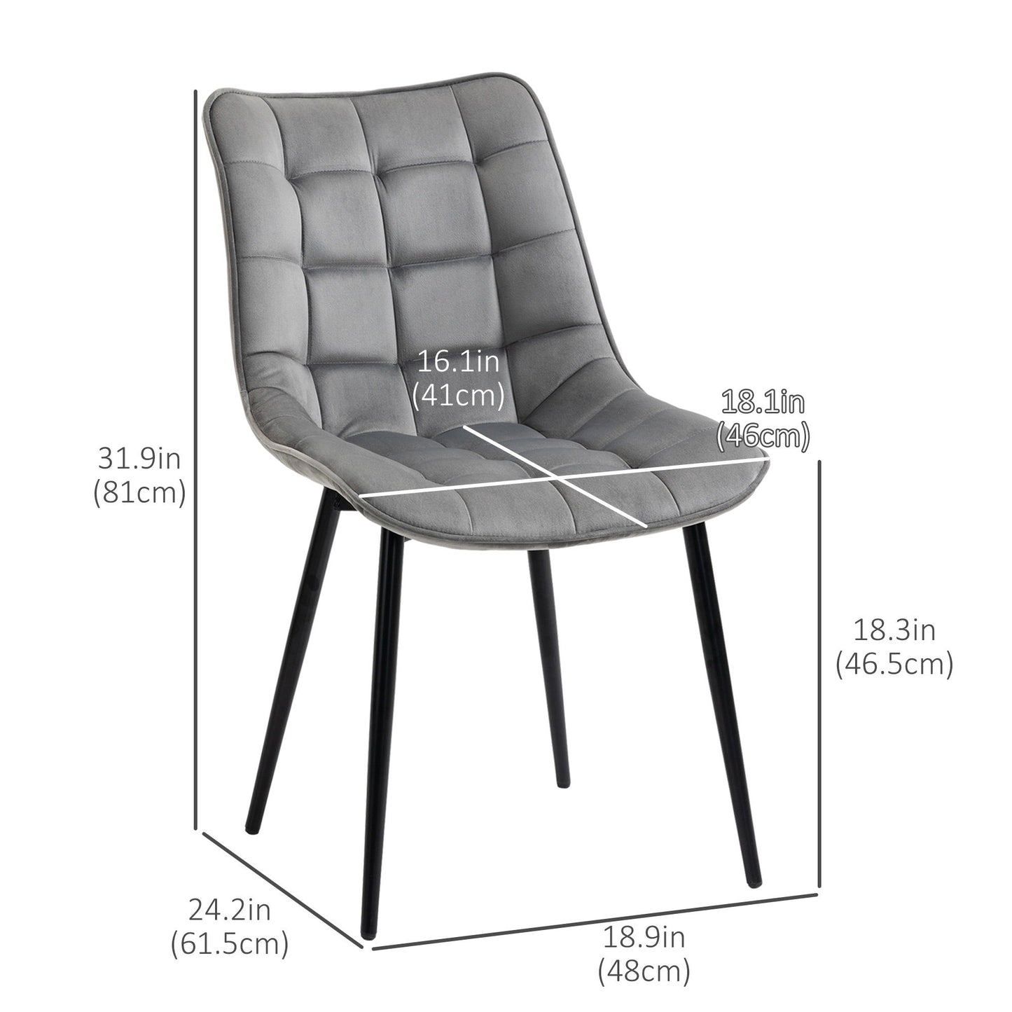 Upholstered Dining Chair Lounge Chair Soft Set of 2 Velvet-Touch Kitchen Reception Living Room Chair with Metal Legs, Grey