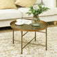 24" Round Coffee Table with Hammered Tray Top - Gold