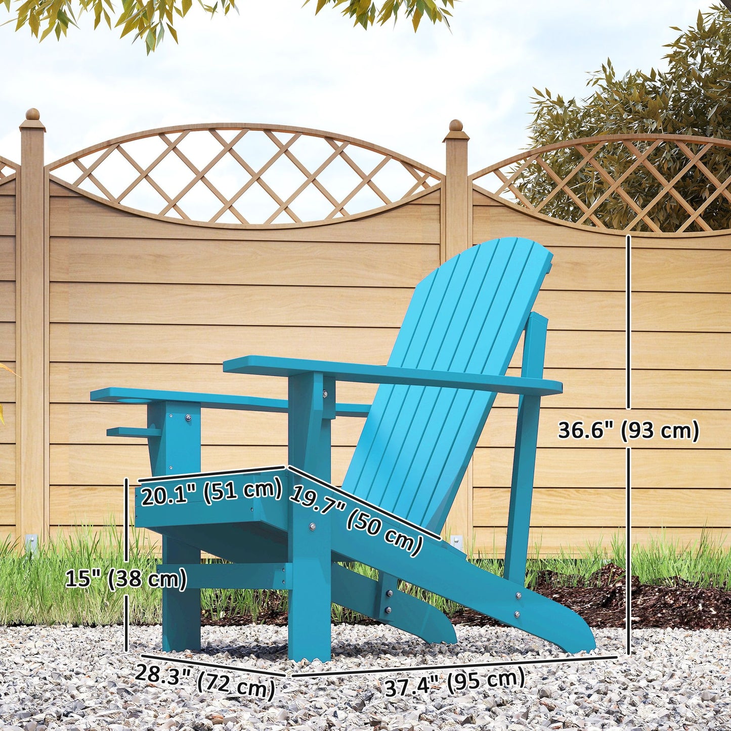 Classic Adirondack Chair Muskoka Chair, Garden Deck Chair with Cup Holder for Patio, Indoor, Backyard, Turquoise