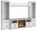 4 Pc. Entertainment Center With 64" TV Stand And Glass/Stone Fireplace Insert