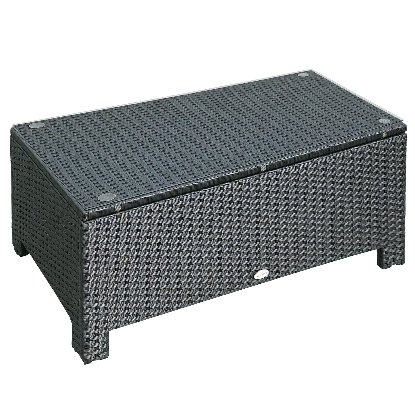 Rattan Coffee Table, Patio Side Table, Hand-woven Wicker Furniture with Tempered Glass Top Outdoor Garden Patio, Black