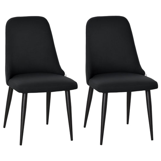 Set of 2 Upholstered Dining Chairs with Metal Legs - Black